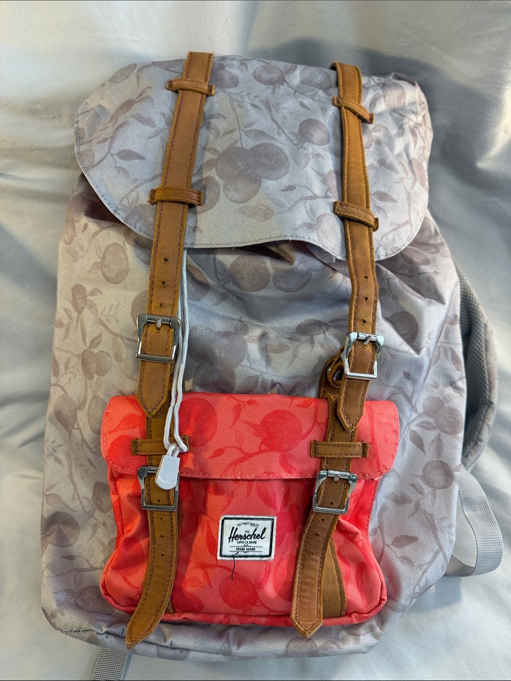 Herschel Floral Print Backpack with Coral Front Pocket